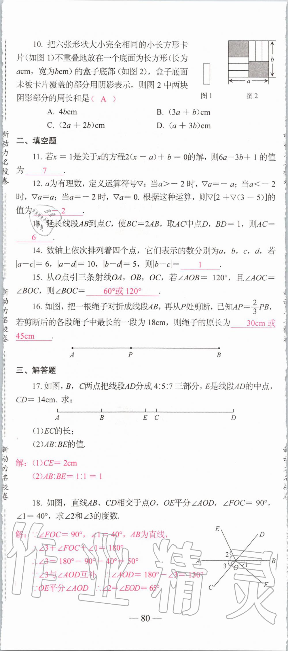 2019年新动力名校卷七年级数学上册人教版&nbsp;第80页