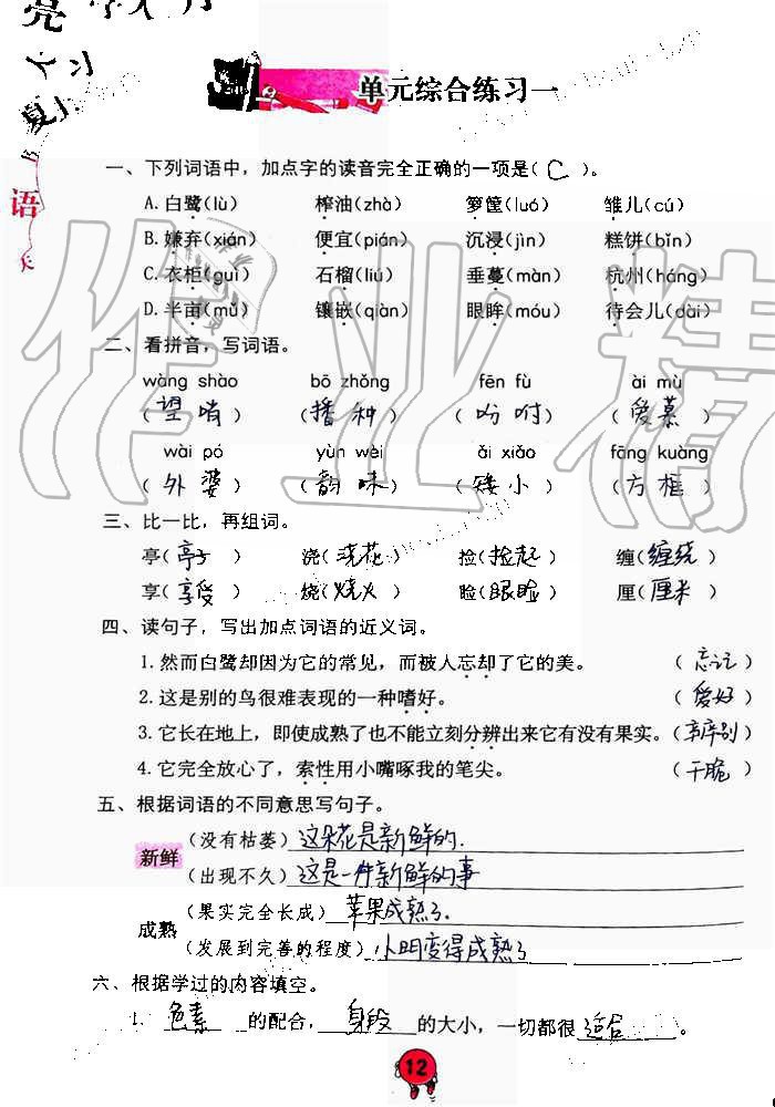 2019年語(yǔ)文學(xué)習(xí)與鞏固五年級(jí)上冊(cè)人教版 第12頁(yè)