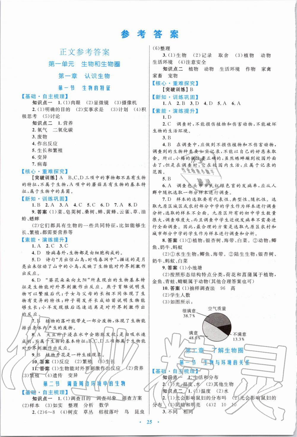 2019年初中同步学习目标与检测七年级生物上册人教版 第1页