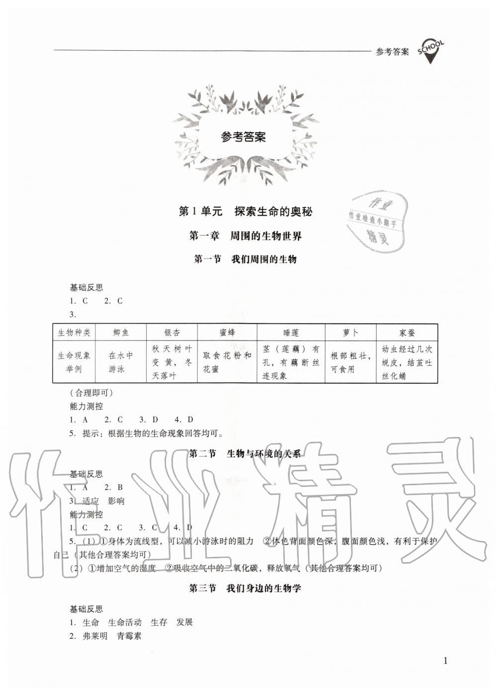 2019年新课程问题解决导学方案七年级生物学上册凤凰版 第1页