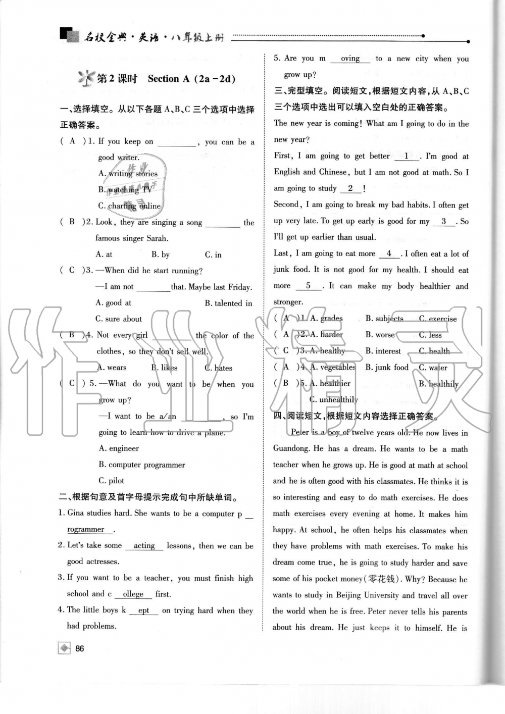 2019年名校金典課堂八年級(jí)英語(yǔ)上冊(cè)人教版成都專(zhuān)版 第86頁(yè)