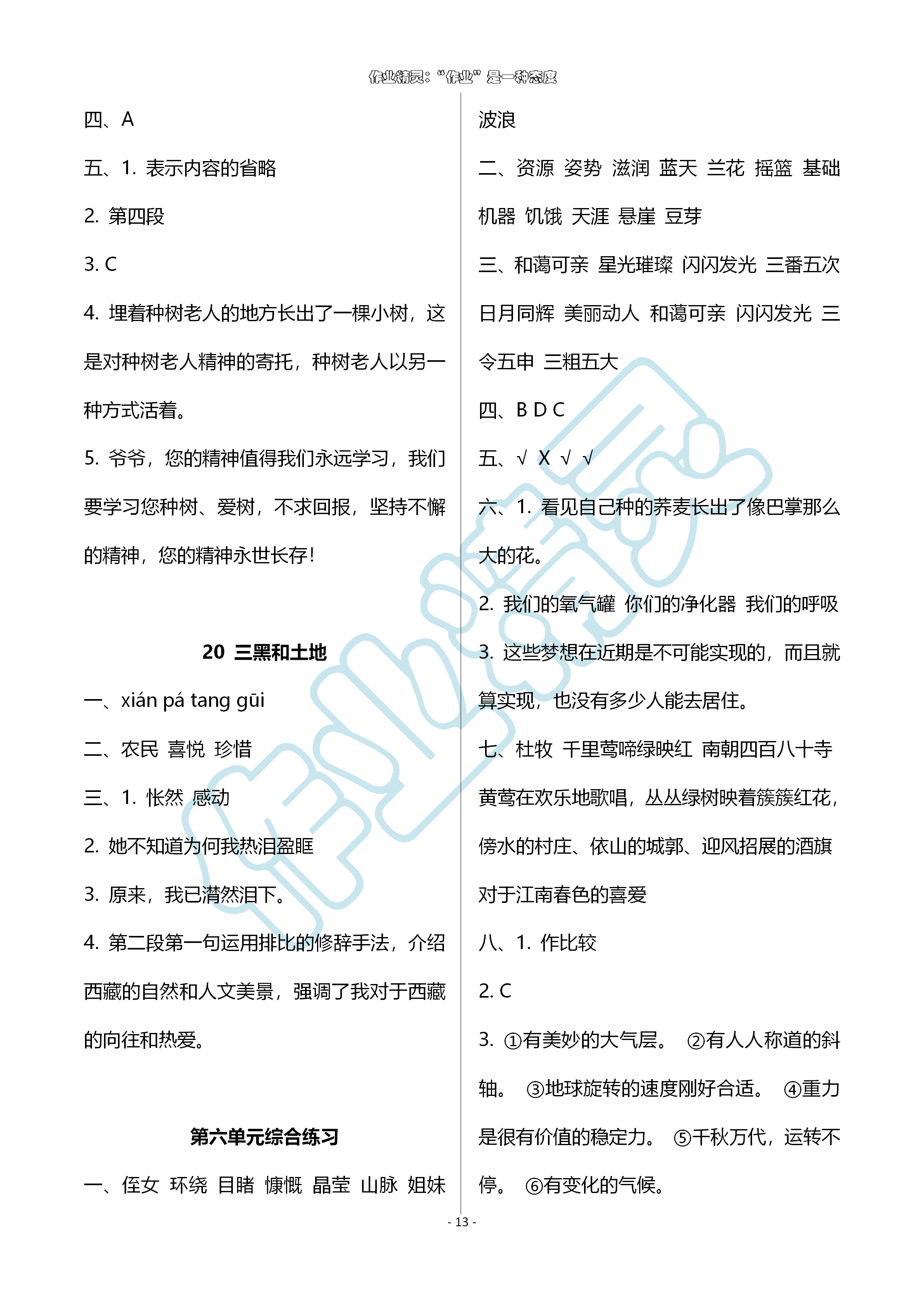 2019年配套练习与检测六年级语文上册人教版 第13页