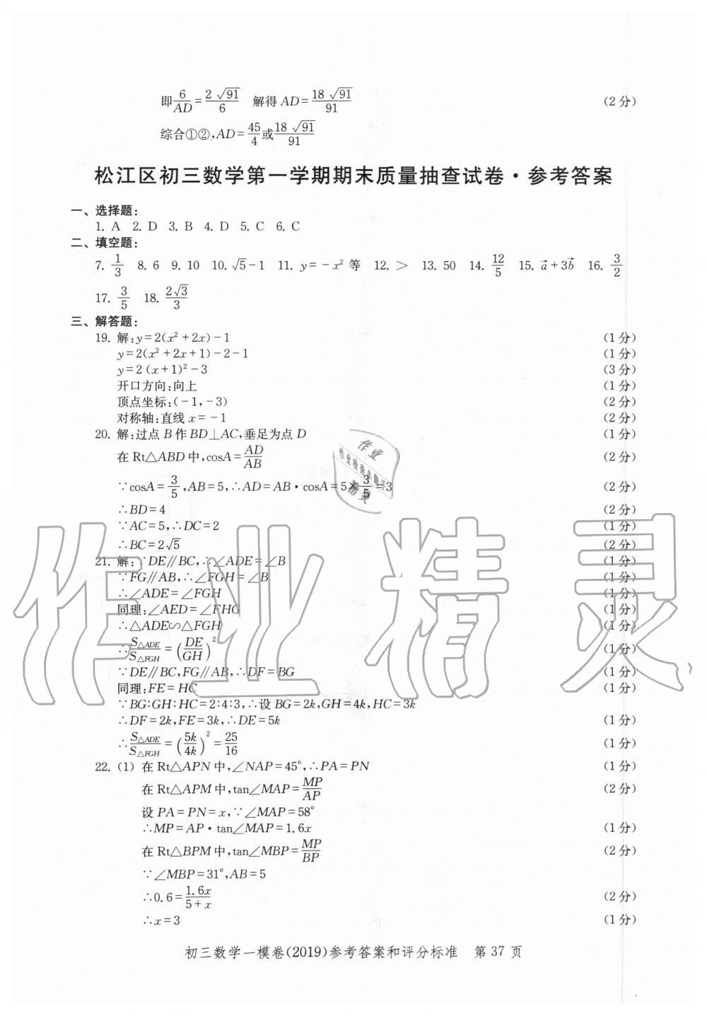 2019年文化课强化训练九年级数学全一册沪教版 第37页