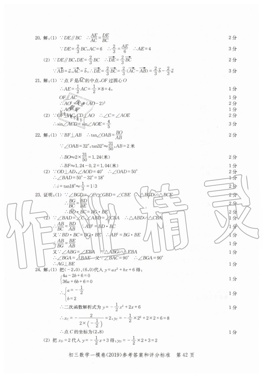 2019年文化课强化训练九年级数学全一册沪教版 第42页