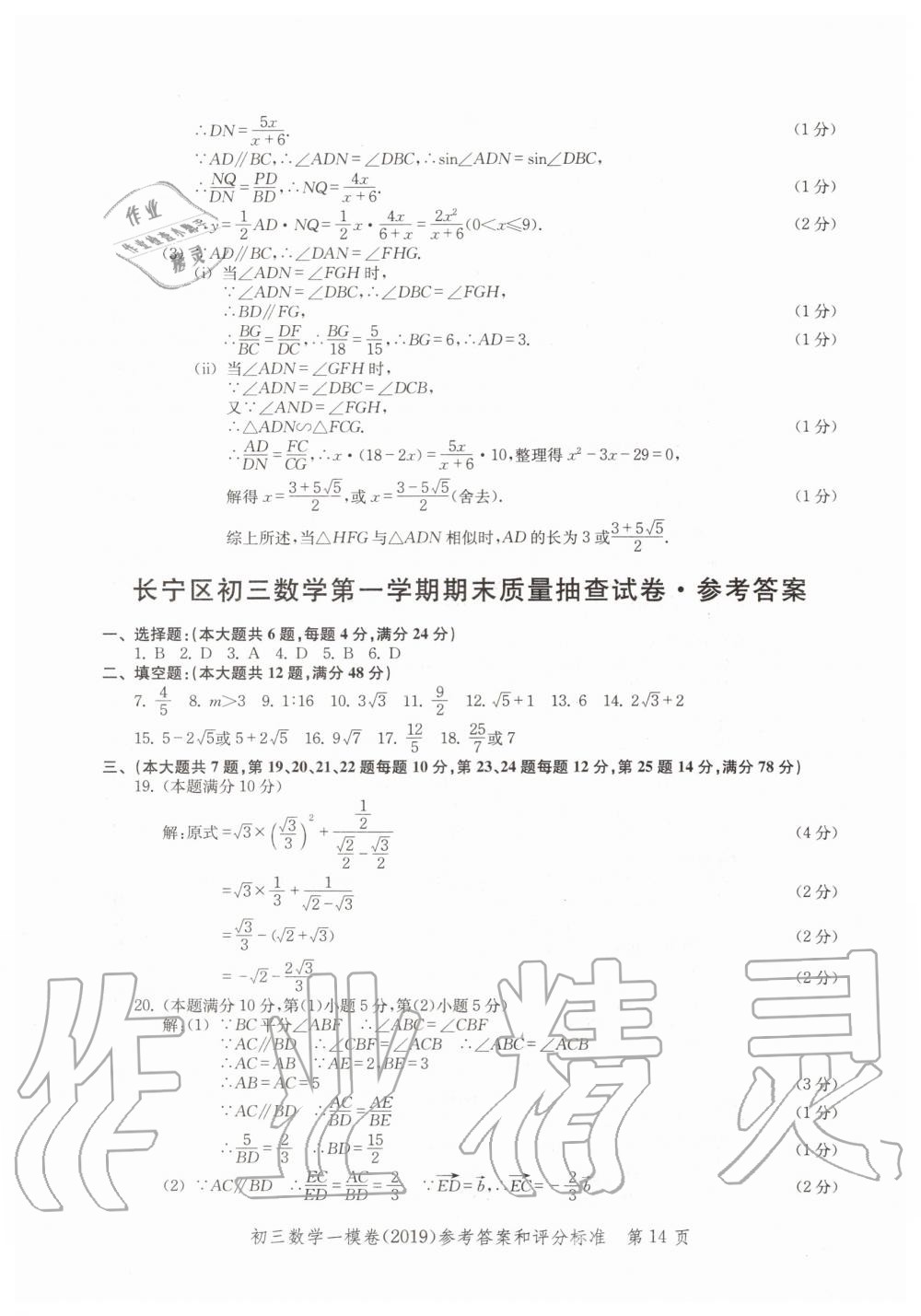 2019年文化课强化训练九年级数学全一册沪教版 第14页