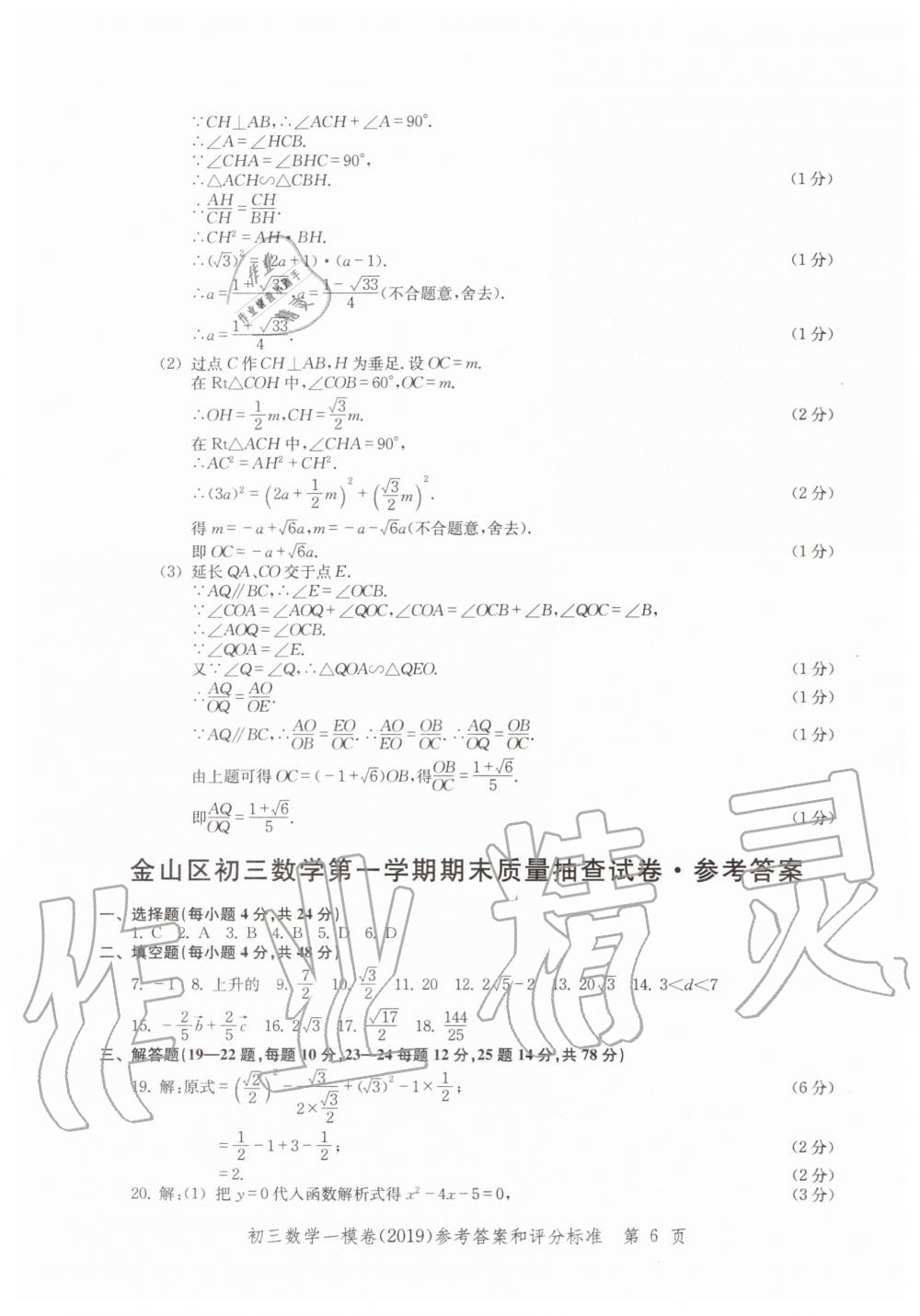 2019年文化课强化训练九年级数学全一册沪教版 第6页