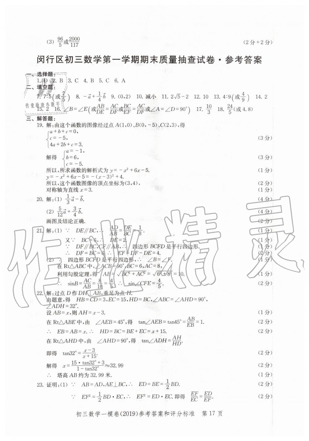 2019年文化课强化训练九年级数学全一册沪教版 第17页