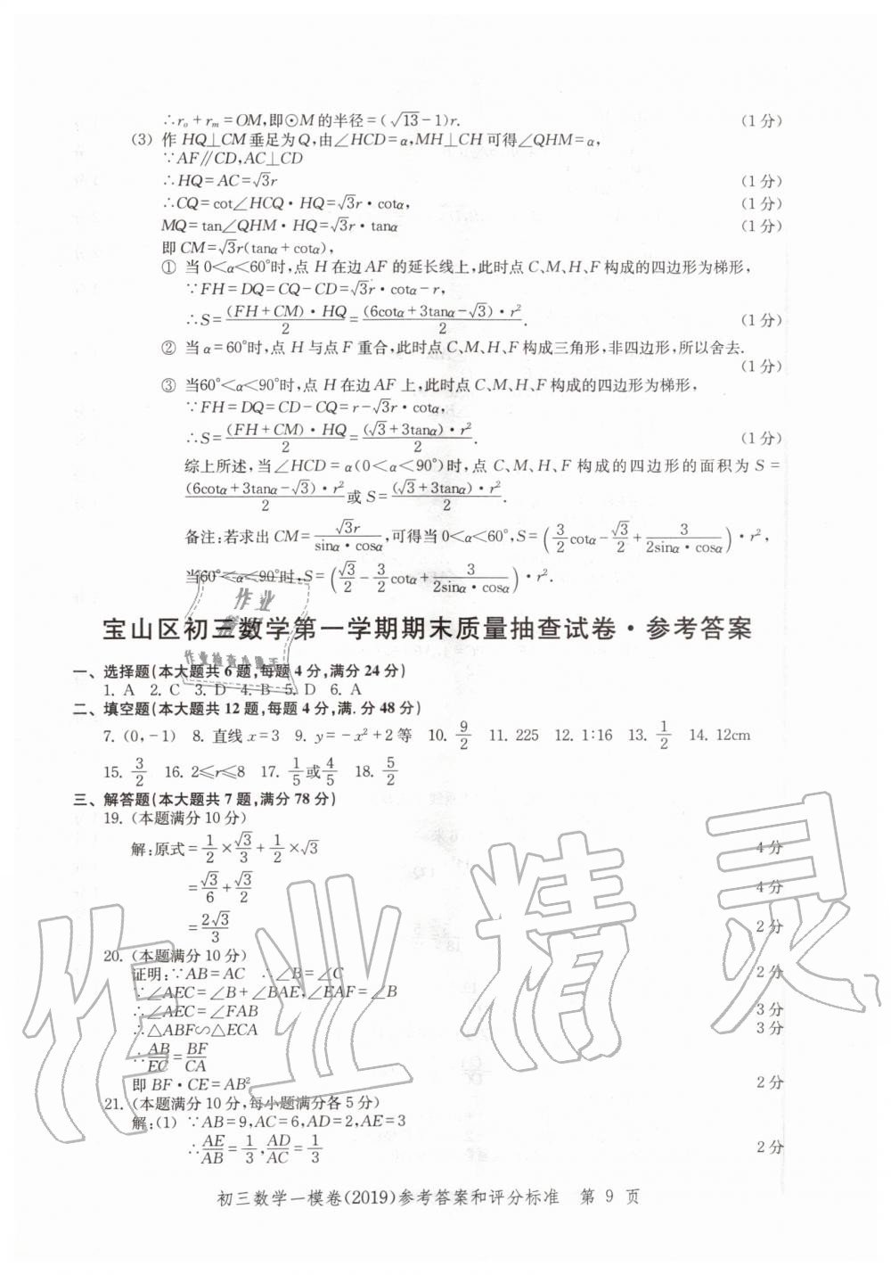 2019年文化课强化训练九年级数学全一册沪教版 第9页