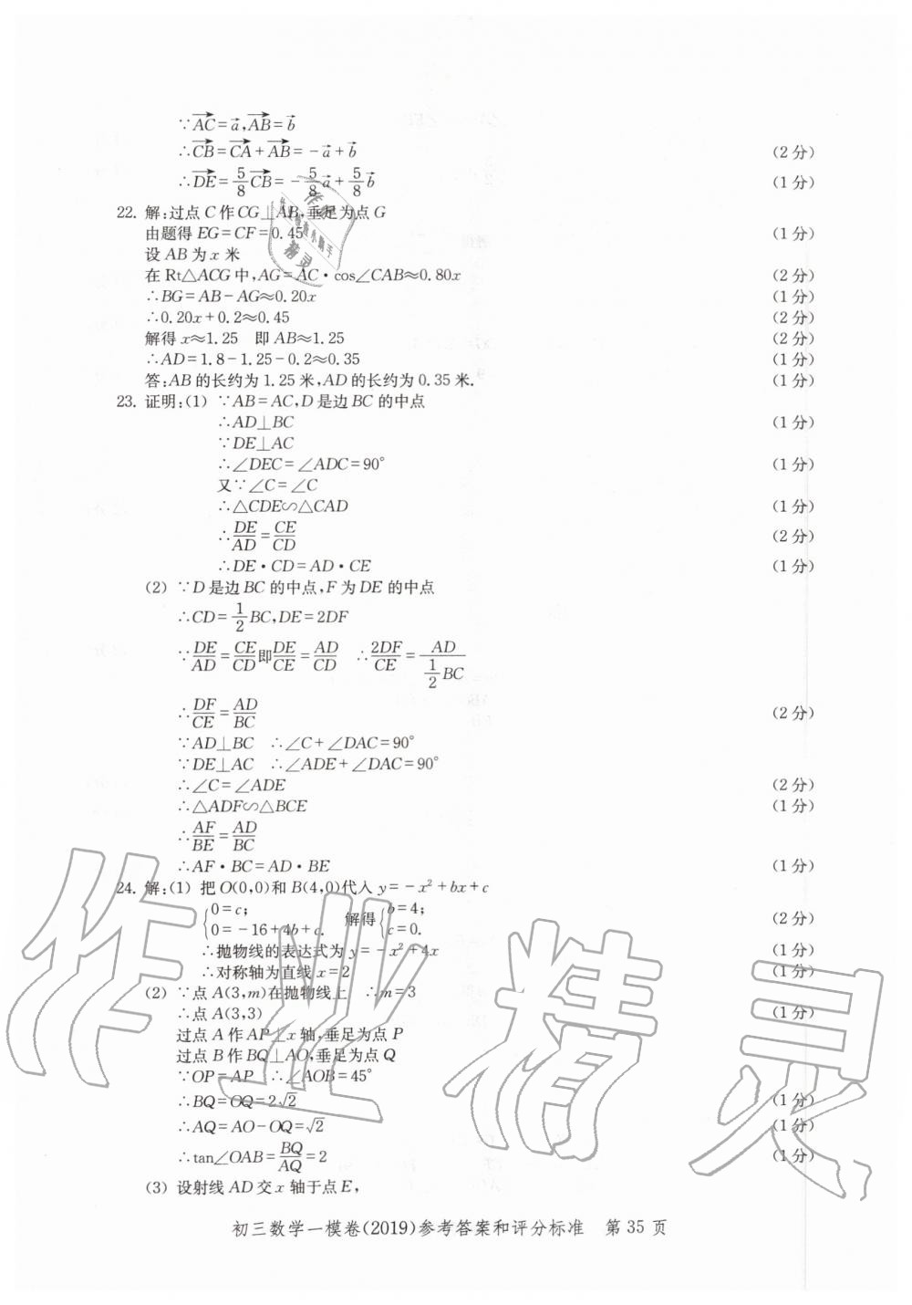 2019年文化课强化训练九年级数学全一册沪教版 第35页