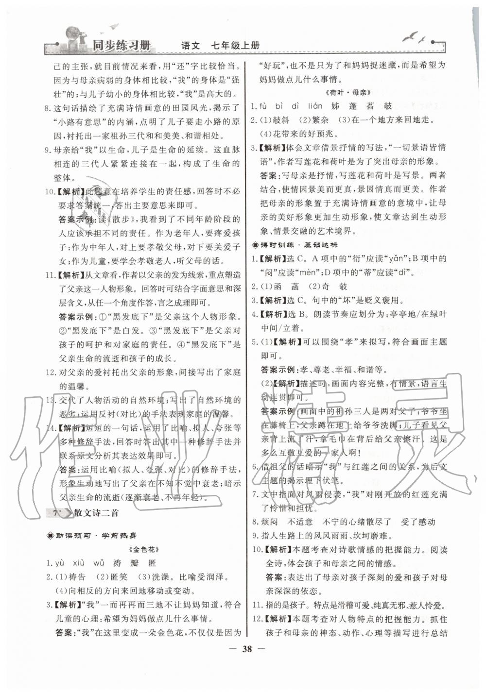 2019年同步練習冊七年級語文上冊人教版人民教育出版社 第6頁