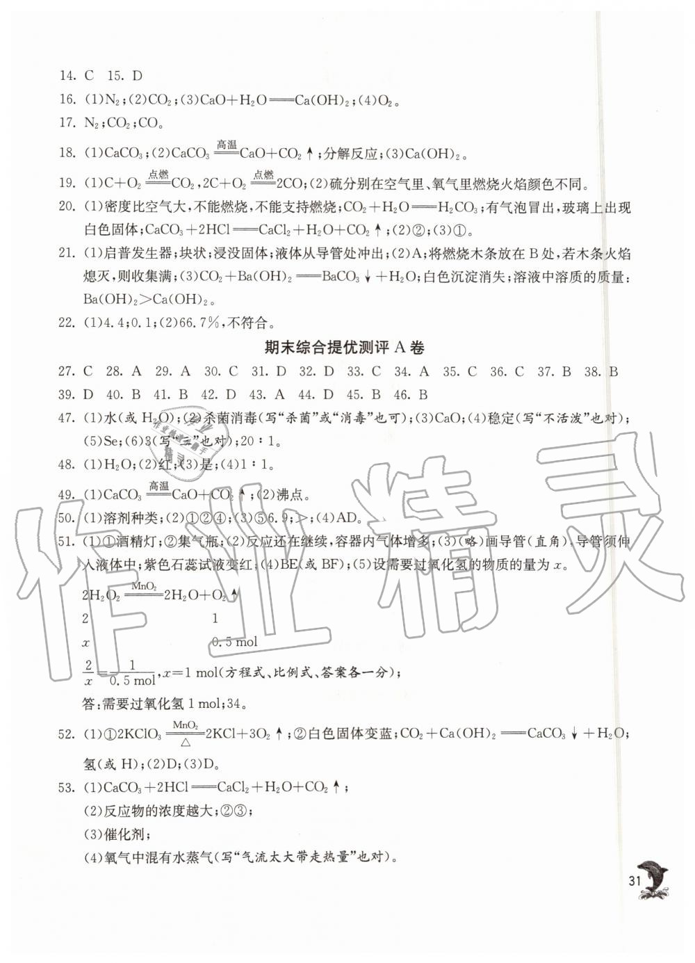 2019年实验班提优训练九年级化学上册沪教版上海专版 第31页