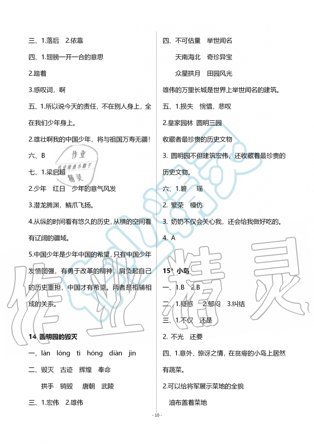 2019年配套练习与检测五年级语文上册人教版 第10页