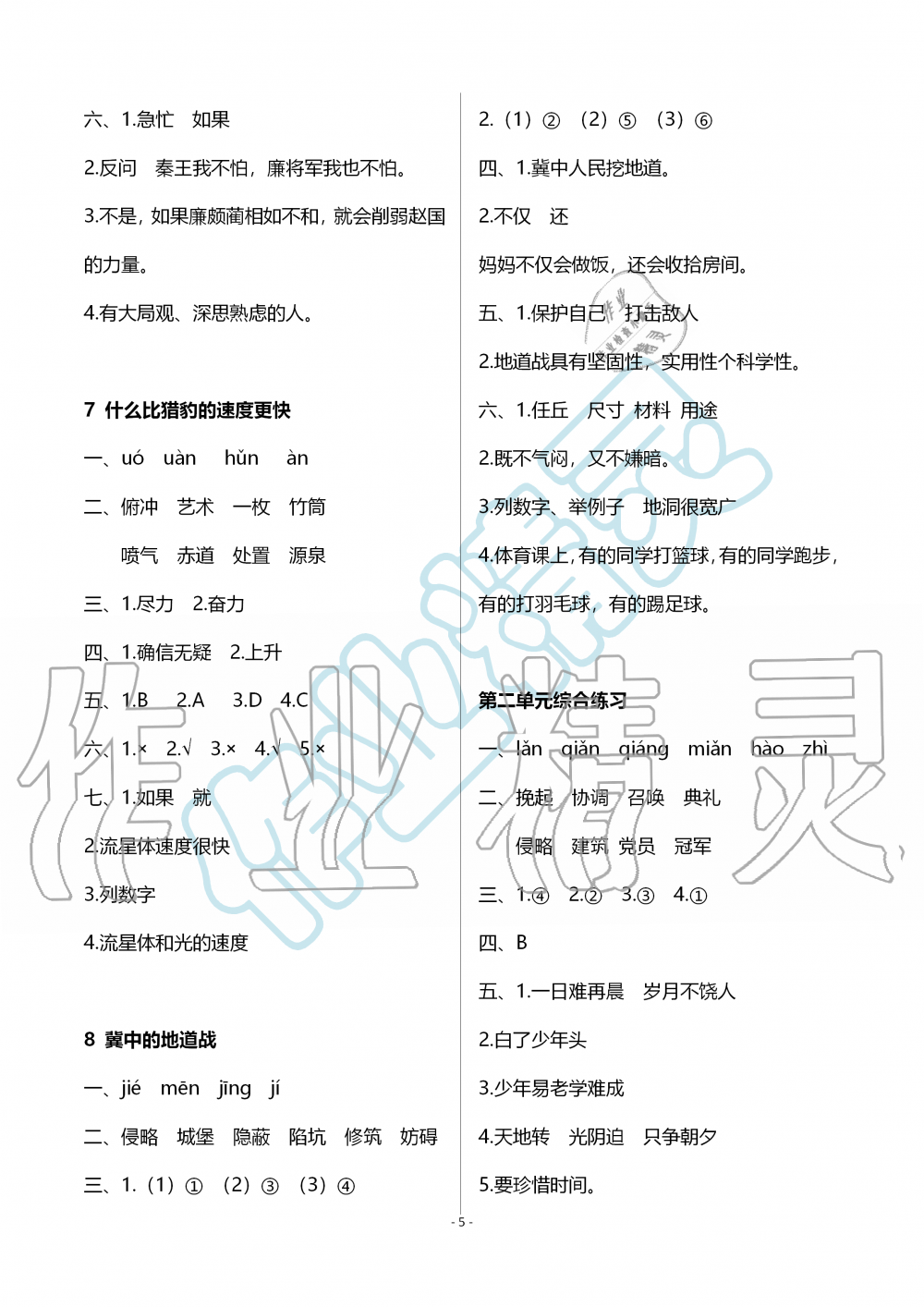 2019年配套练习与检测五年级语文上册人教版 第5页