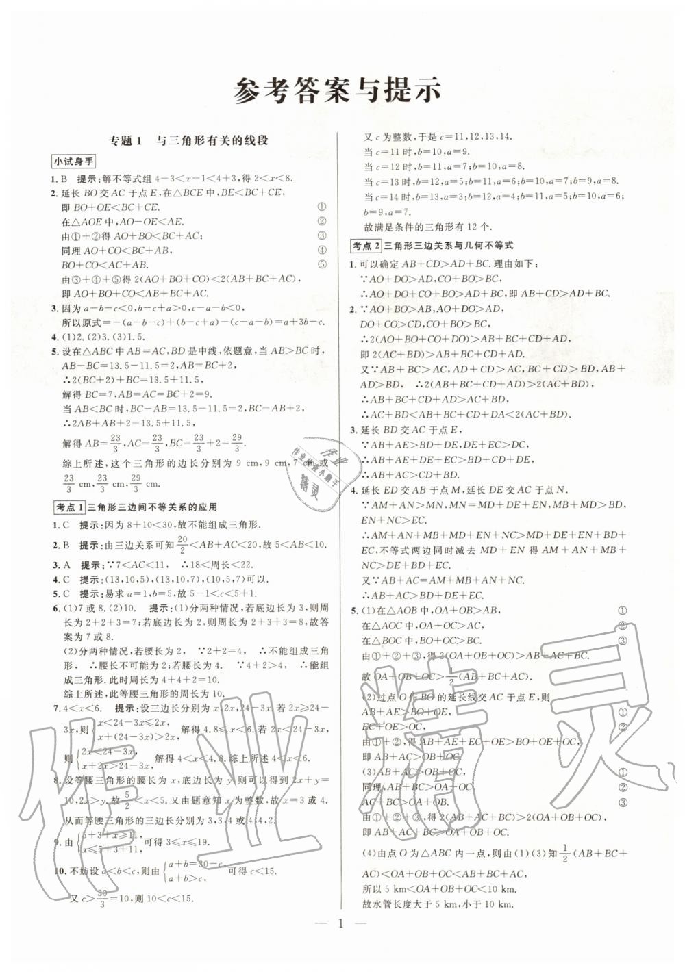 2019年走向名校同步專題訓練八年級數學全一冊人教版 第1頁