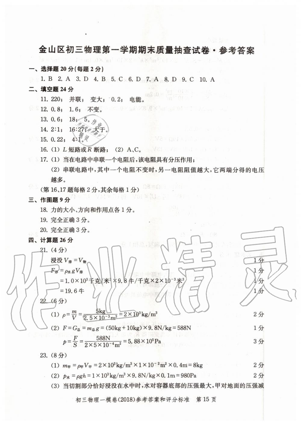 2019年文化课强化训练九年级物理全一册沪教版 第43页