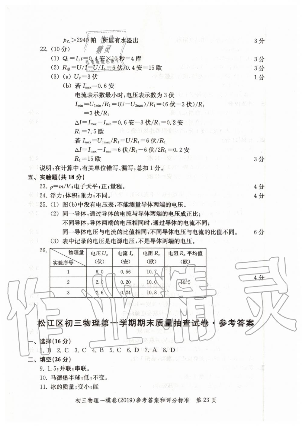 2019年文化课强化训练九年级物理全一册沪教版 第23页