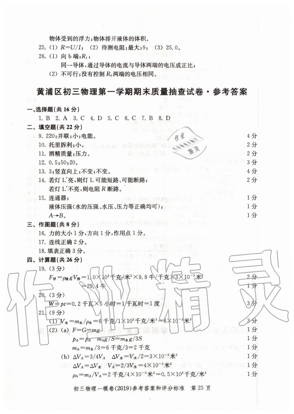 2019年文化课强化训练九年级物理全一册沪教版 第25页