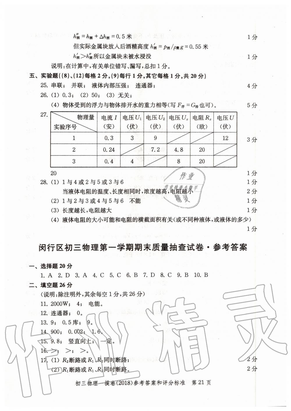 2019年文化课强化训练九年级物理全一册沪教版 第49页