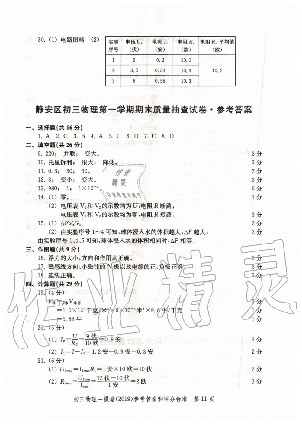 2019年文化课强化训练九年级物理全一册沪教版 第11页