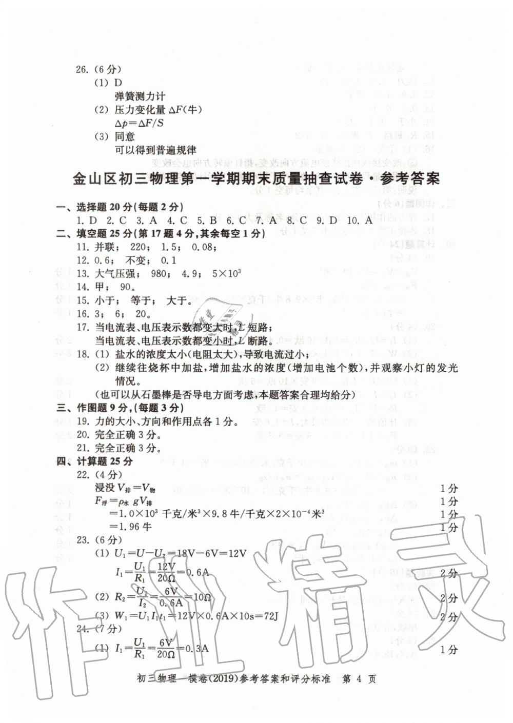 2019年文化课强化训练九年级物理全一册沪教版 第4页