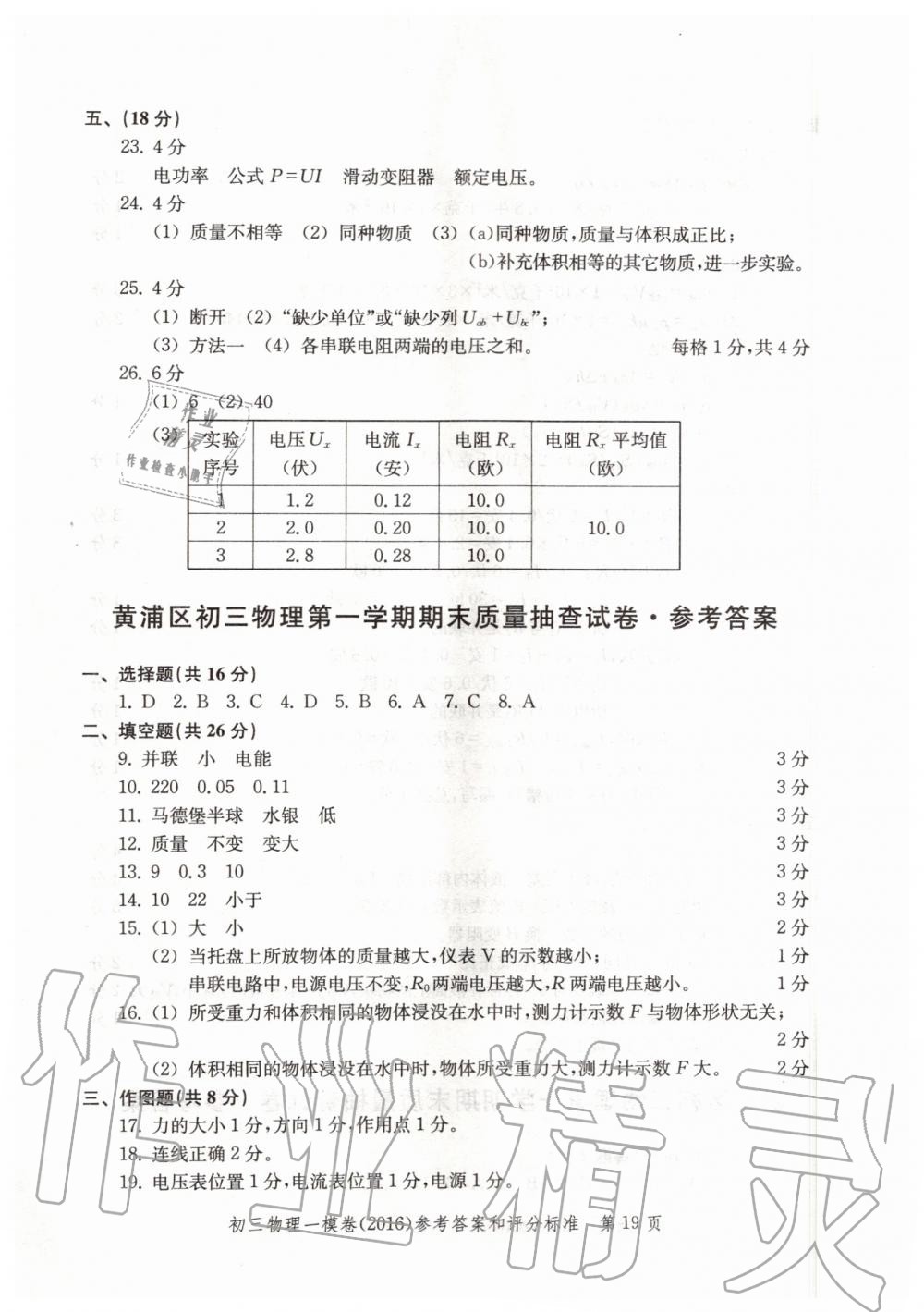 2019年文化课强化训练九年级物理全一册沪教版 第103页