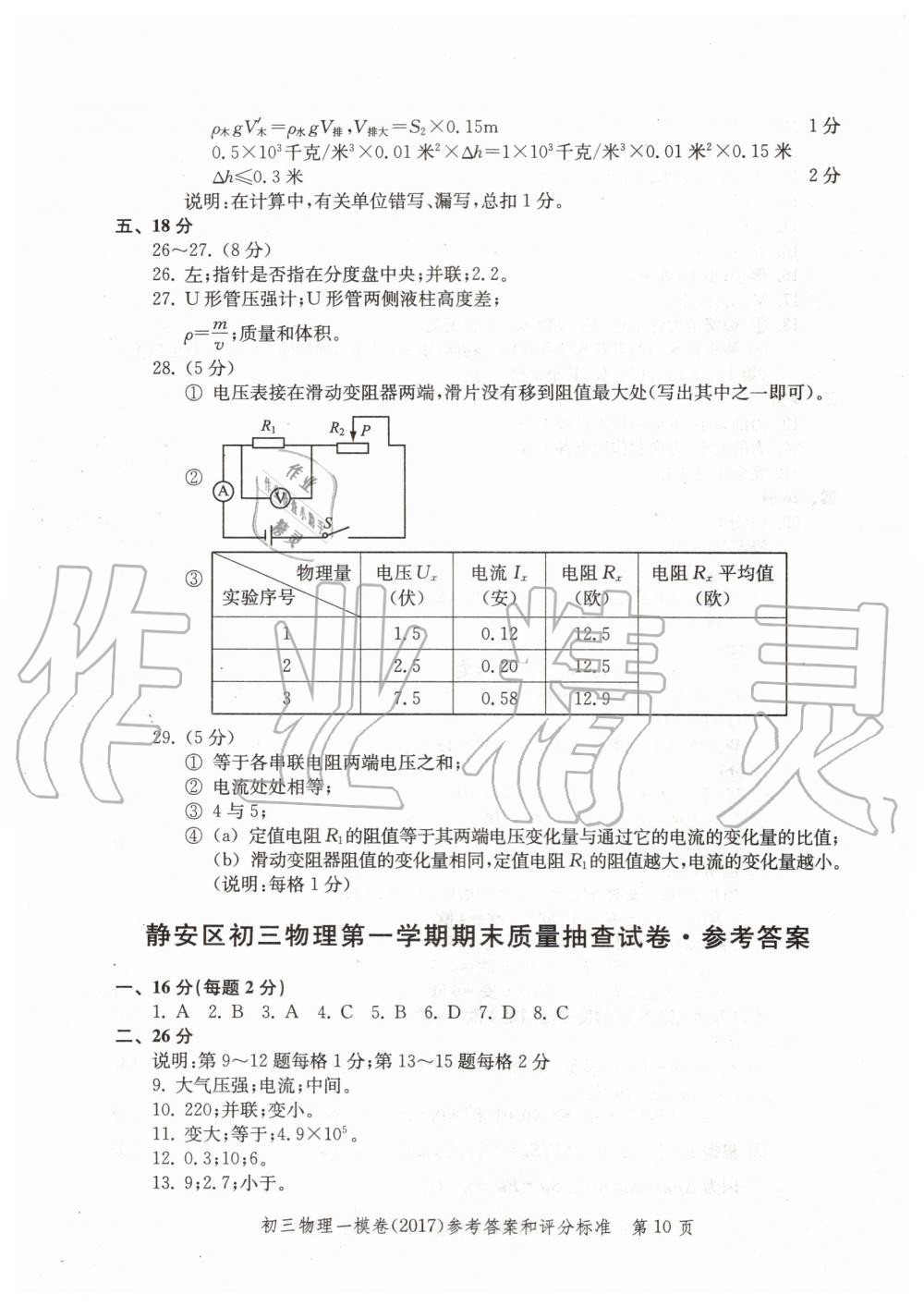 2019年文化课强化训练九年级物理全一册沪教版 第70页