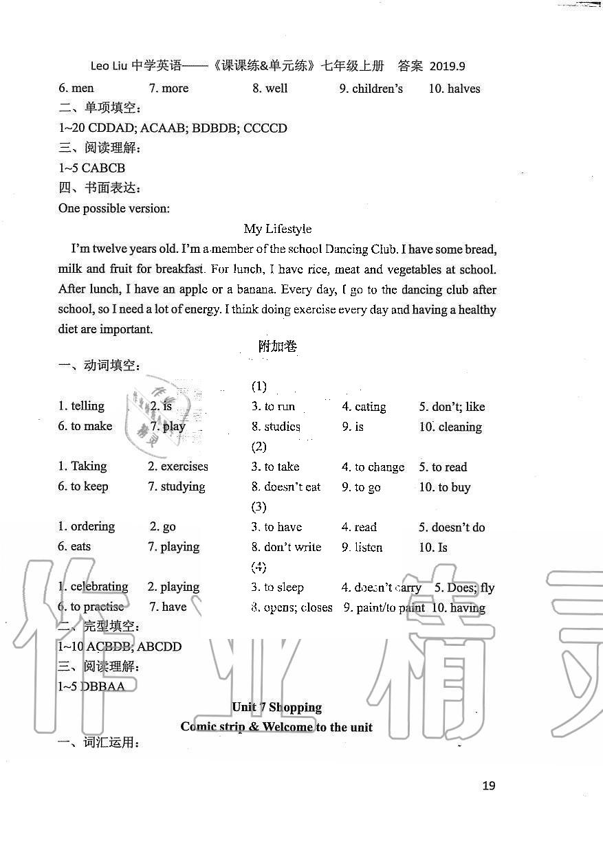 2019年LeoLiu中學(xué)英語(yǔ)課課練單元練七年級(jí)上冊(cè)譯林版 第19頁(yè)