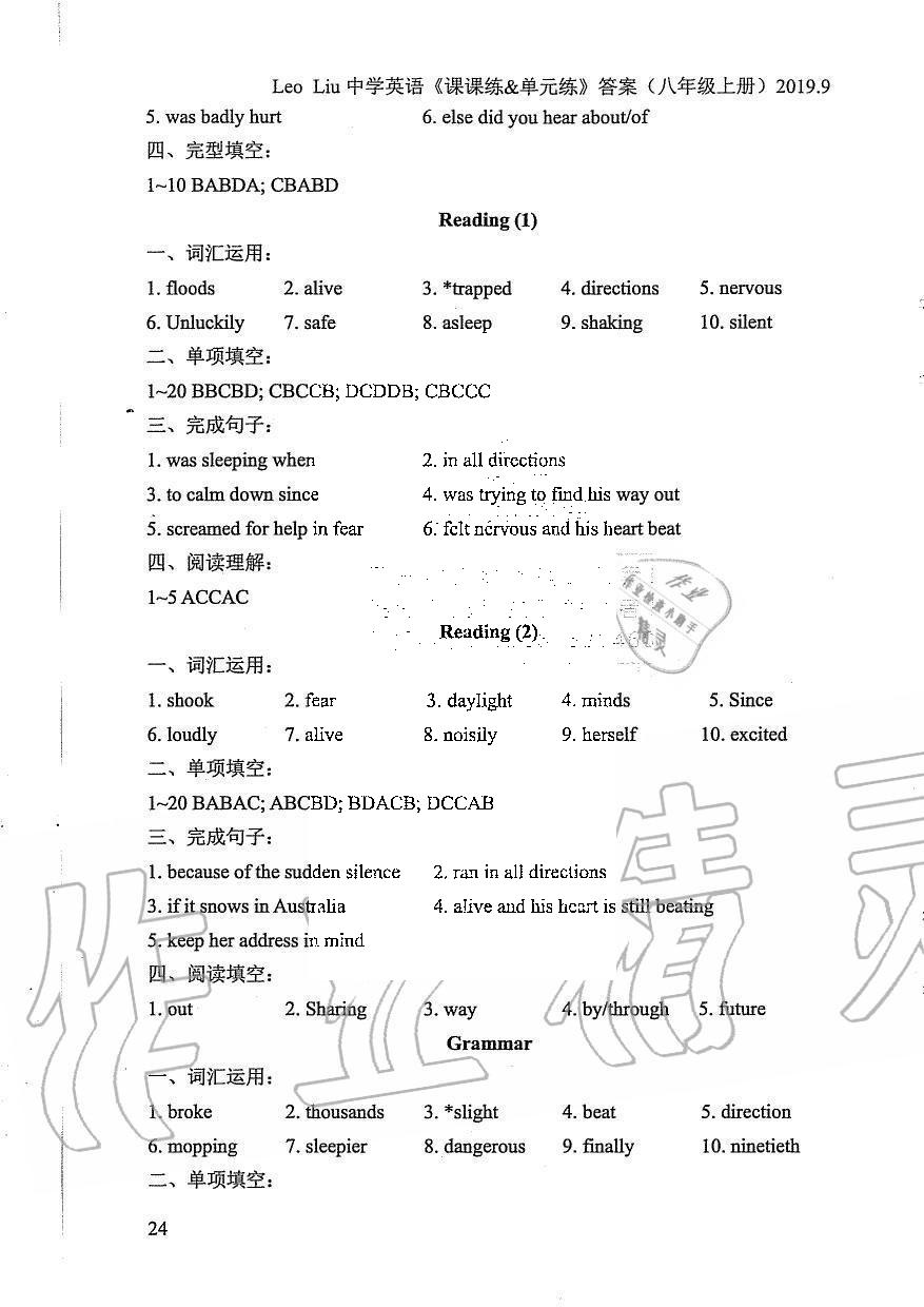 2019年LeoLiu中学英语课课练单元练八年级上册译林版 第24页