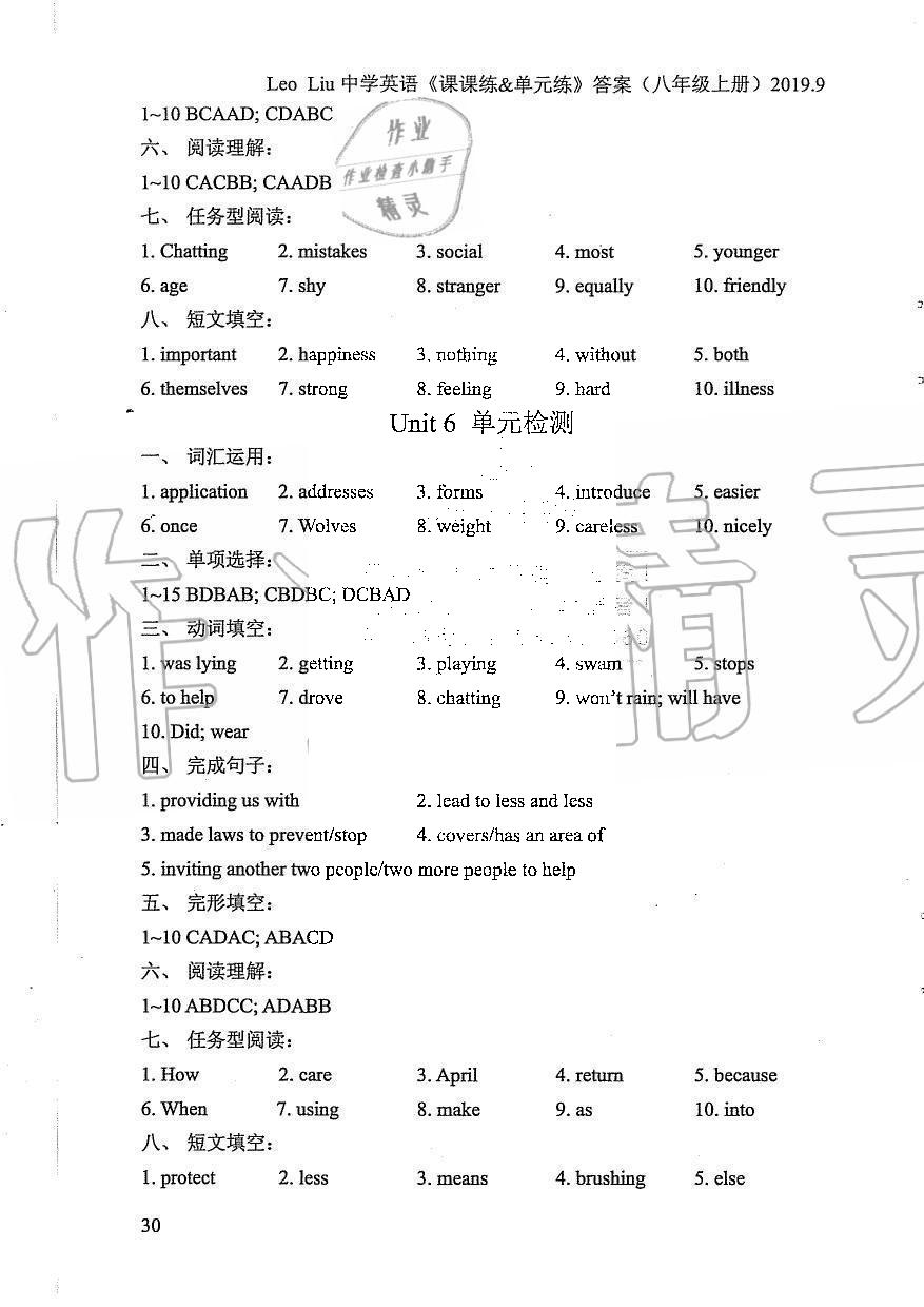 2019年LeoLiu中学英语课课练单元练八年级上册译林版 第30页