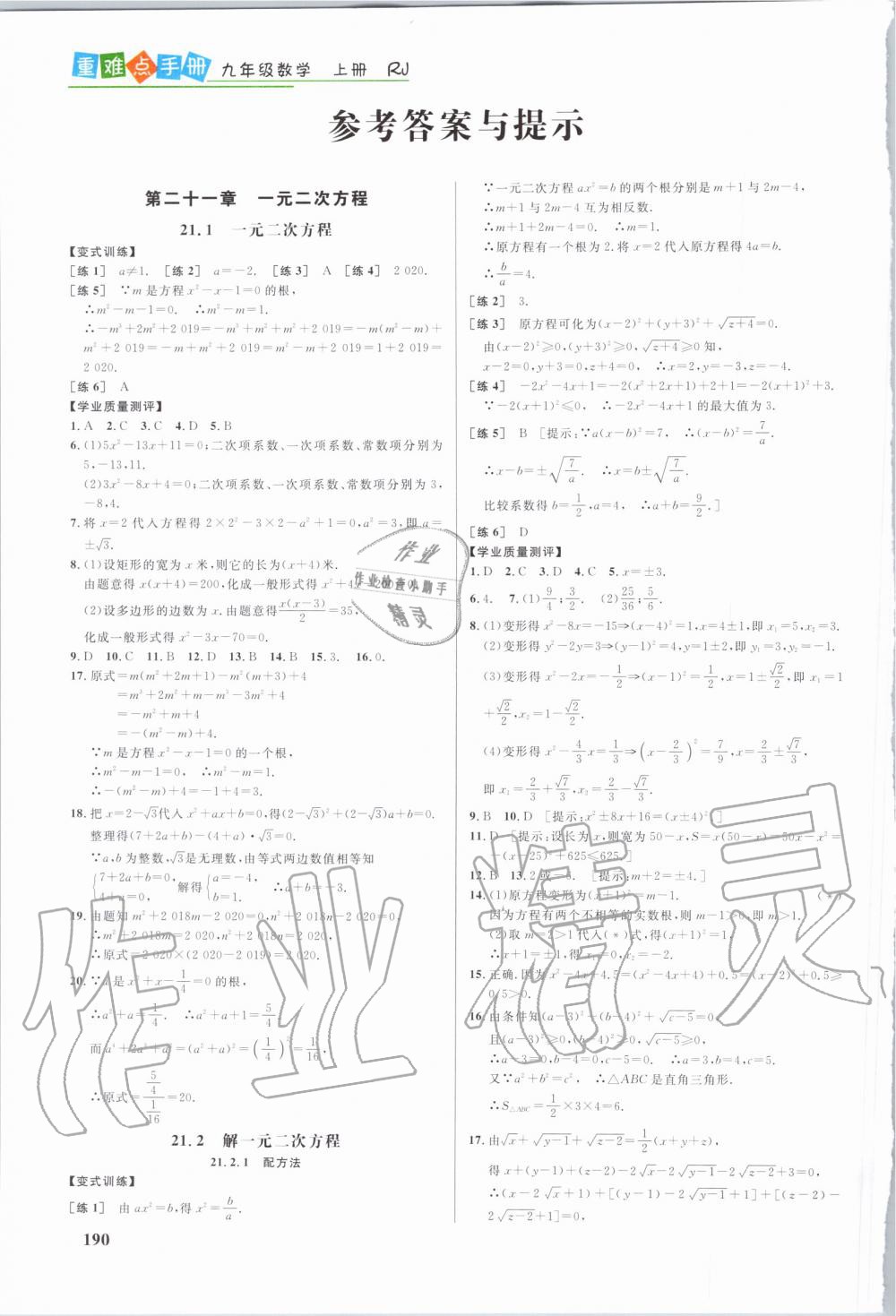 2019年重难点手册九年级数学上册人教版 第1页