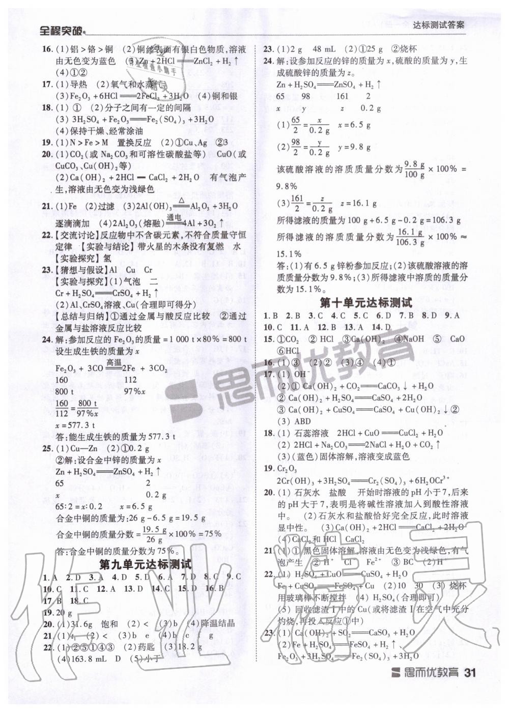 2019年全程突破九年级化学全一册人教版 第31页