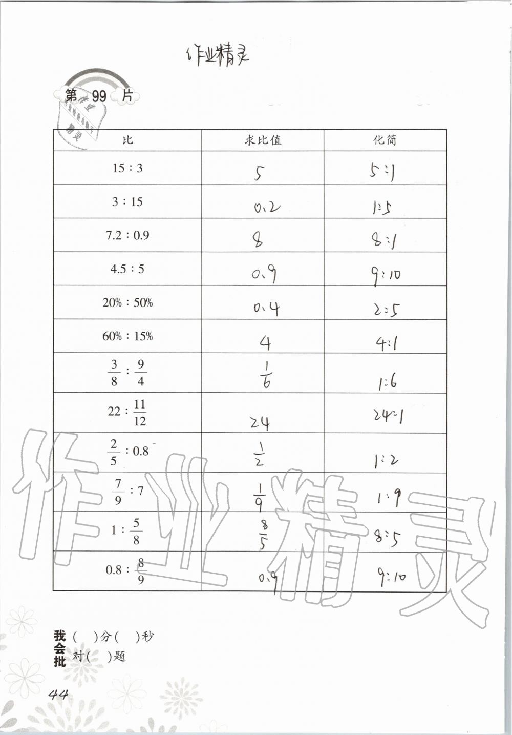 2019年小學(xué)數(shù)學(xué)口算訓(xùn)練六年級(jí)上冊(cè)北師大版 第44頁(yè)