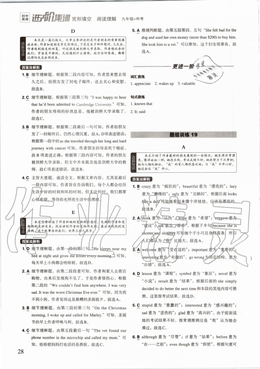 2019年初中英語進階集訓完形填空閱讀理解九年級加中考 第28頁