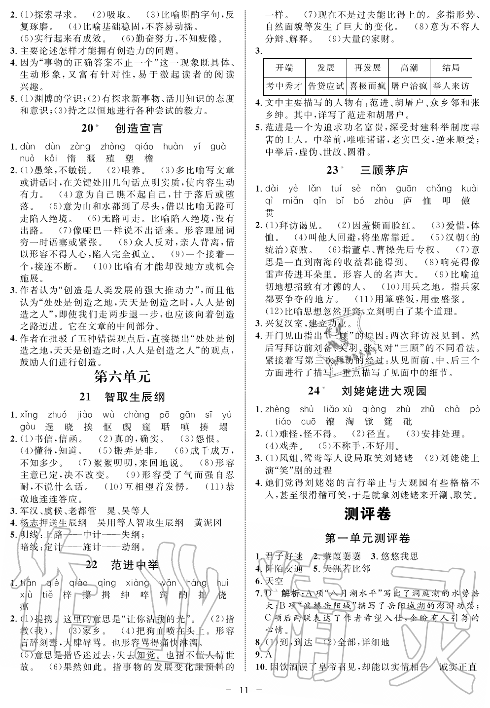 2019年鐘書金牌金典導(dǎo)學(xué)案課時(shí)作業(yè)九年級語文第一學(xué)期人教版 第11頁