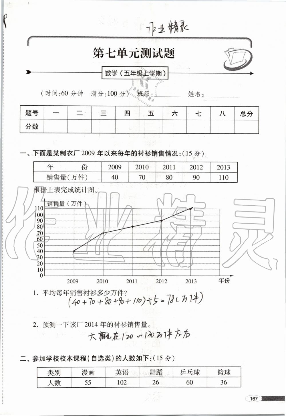 2019年新课堂同步学习与探究五年级数学上学期青岛版 第167页