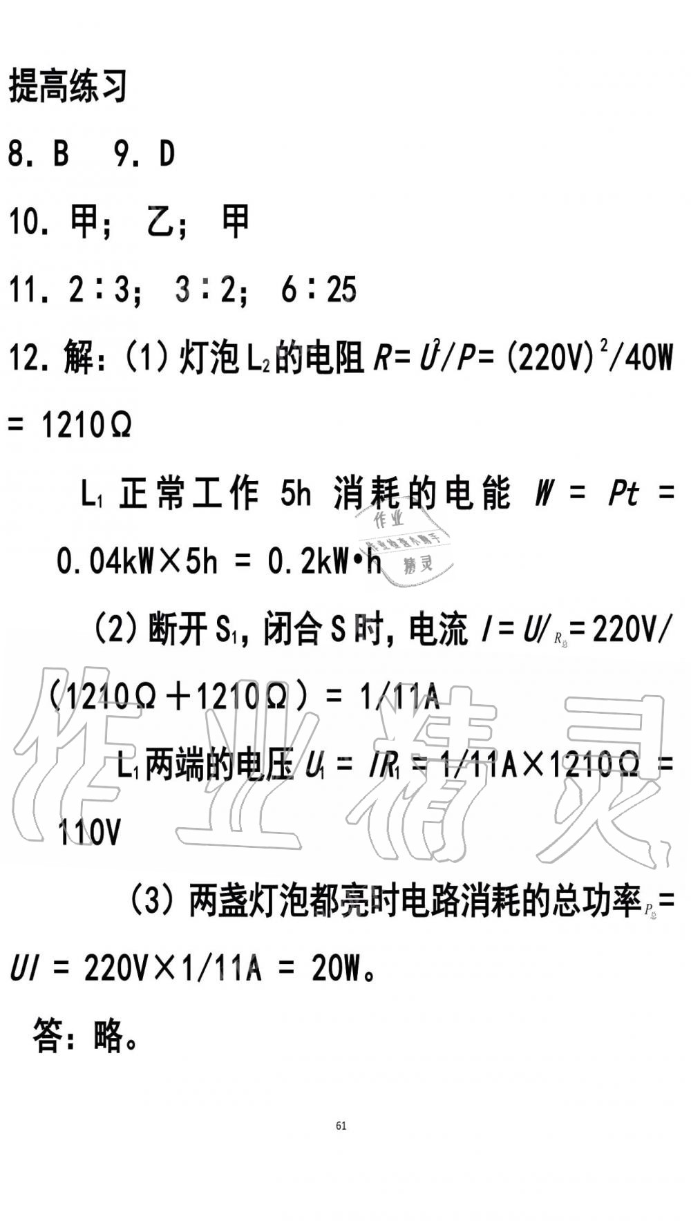 2019年知识与能力训练九年级物理全一册人教版A版 第61页