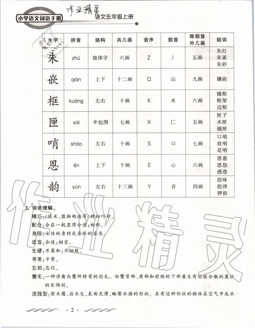 2019年小學(xué)語文詞語手冊五年級上冊人教版 第2頁