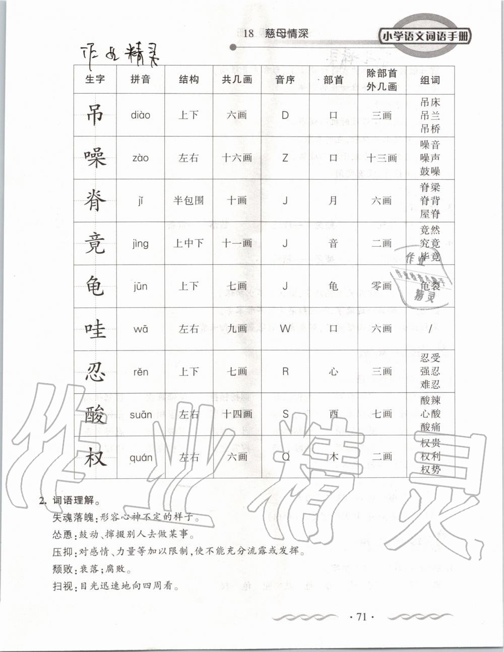 2019年小学语文词语手册五年级上册人教版 第71页