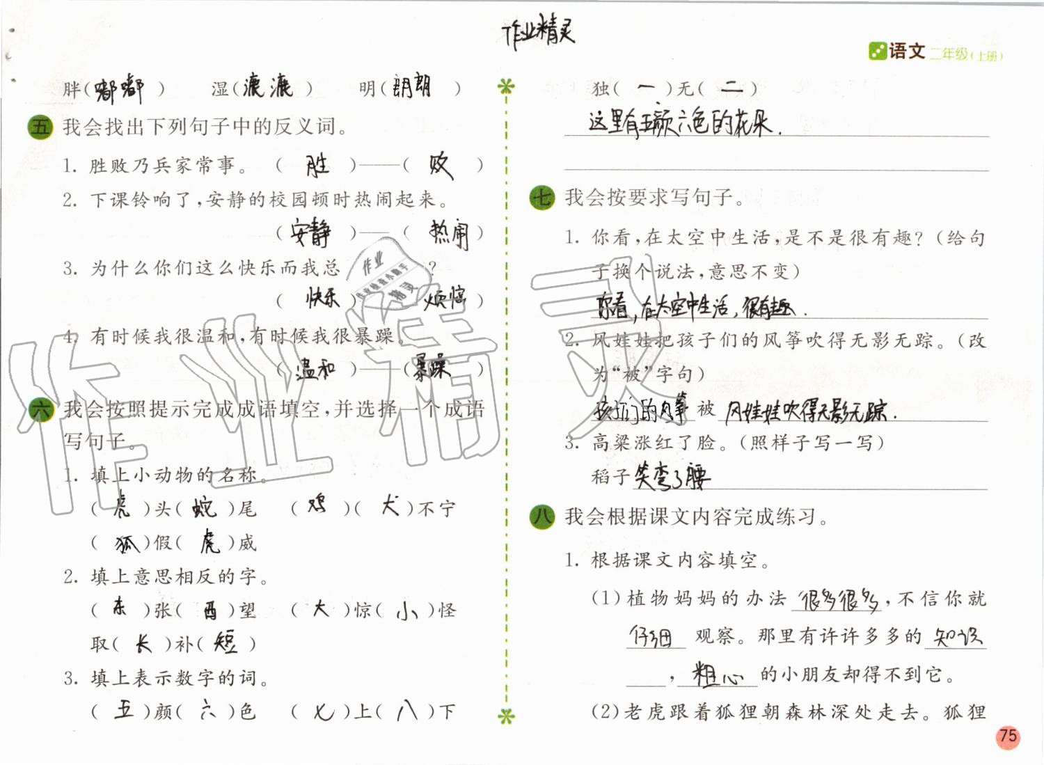 2019年課堂練習(xí)二年級(jí)語(yǔ)文上冊(cè)人教版彩色版 第75頁(yè)