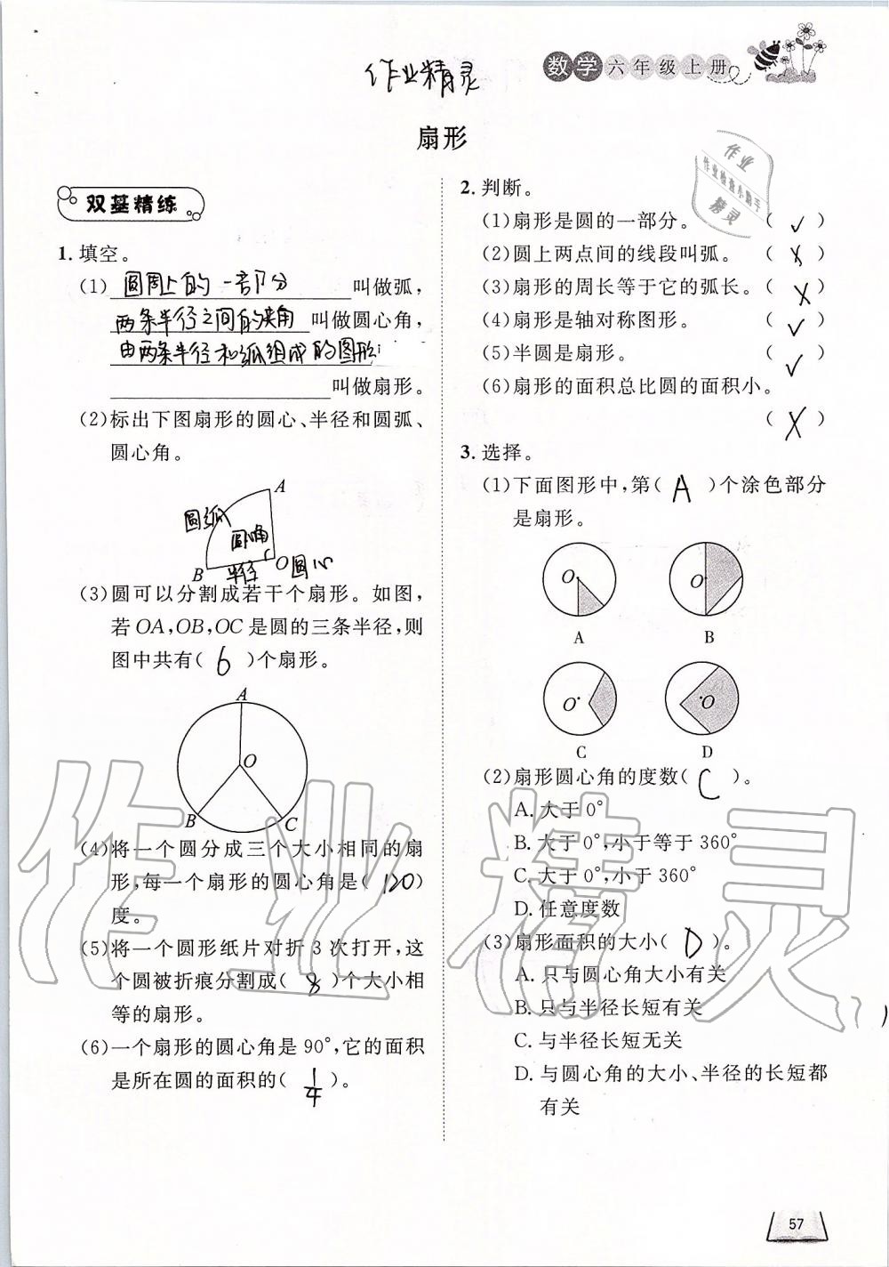 2019年小学课外作业六年级数学上册人教版 第57页