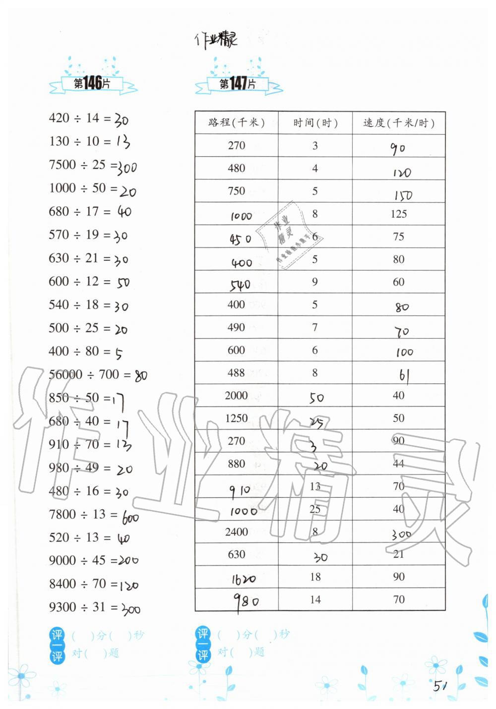 2019年小學數(shù)學口算訓練四年級上冊北師大版雙色升級版 第51頁