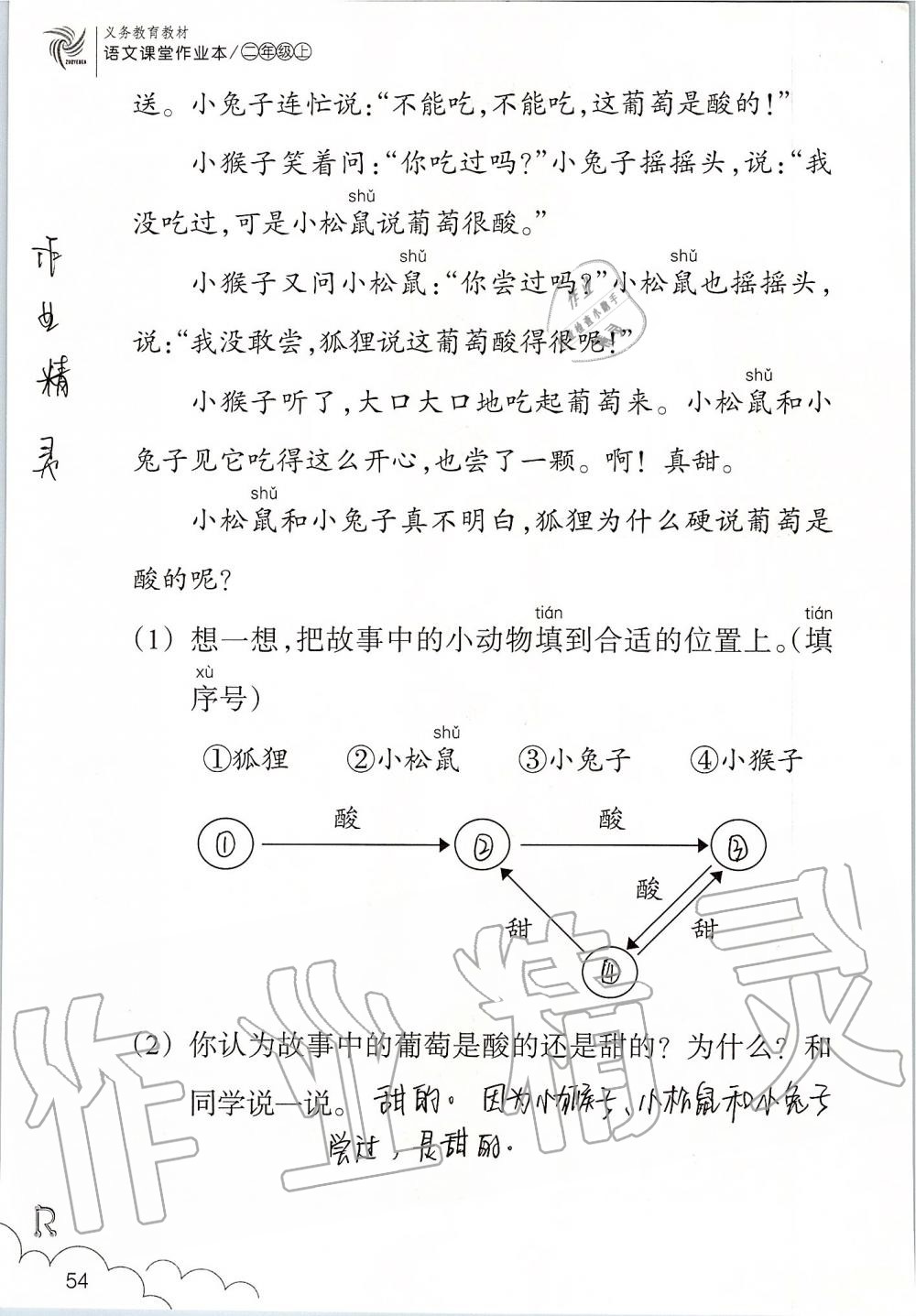 2019年語(yǔ)文課堂作業(yè)本二年級(jí)上冊(cè)人教版升級(jí)版浙江教育出版社 第54頁(yè)