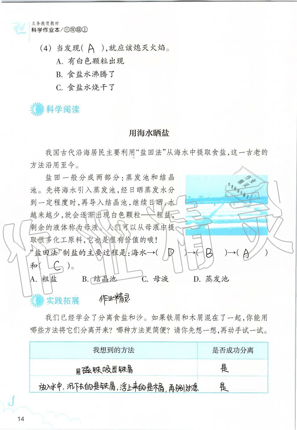 2019年科學(xué)作業(yè)本三年級上冊教科版浙江教育出版社 第14頁