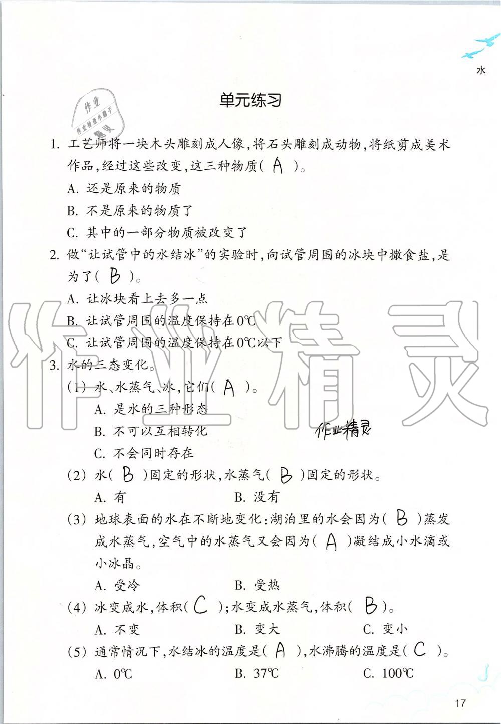 2019年科學(xué)作業(yè)本三年級上冊教科版浙江教育出版社 第17頁