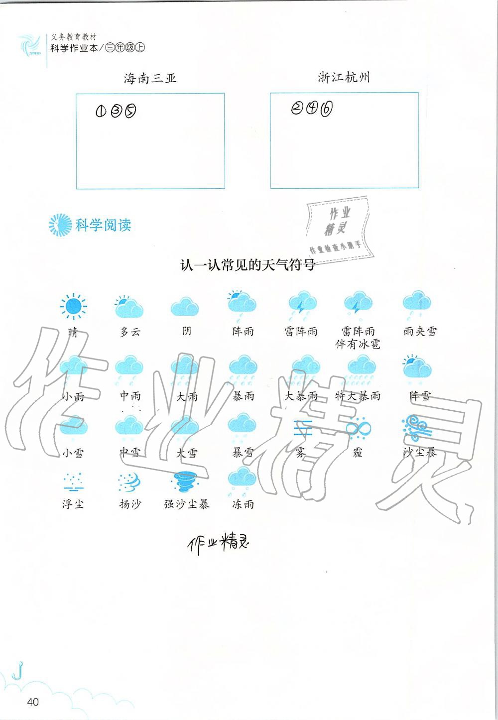 2019年科學(xué)作業(yè)本三年級上冊教科版浙江教育出版社 第40頁