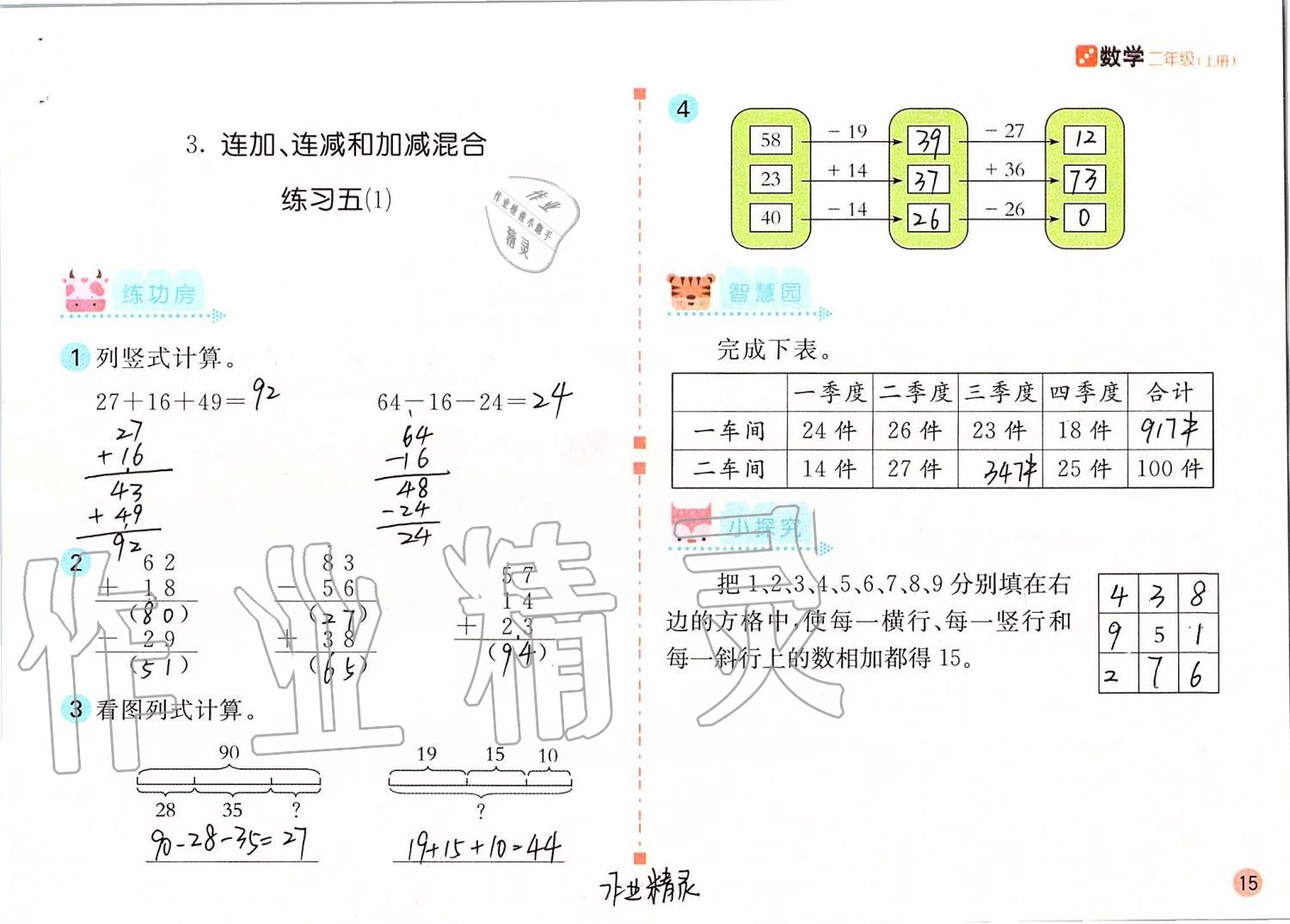 2019年課堂練習二年級數(shù)學上冊人教版 第15頁