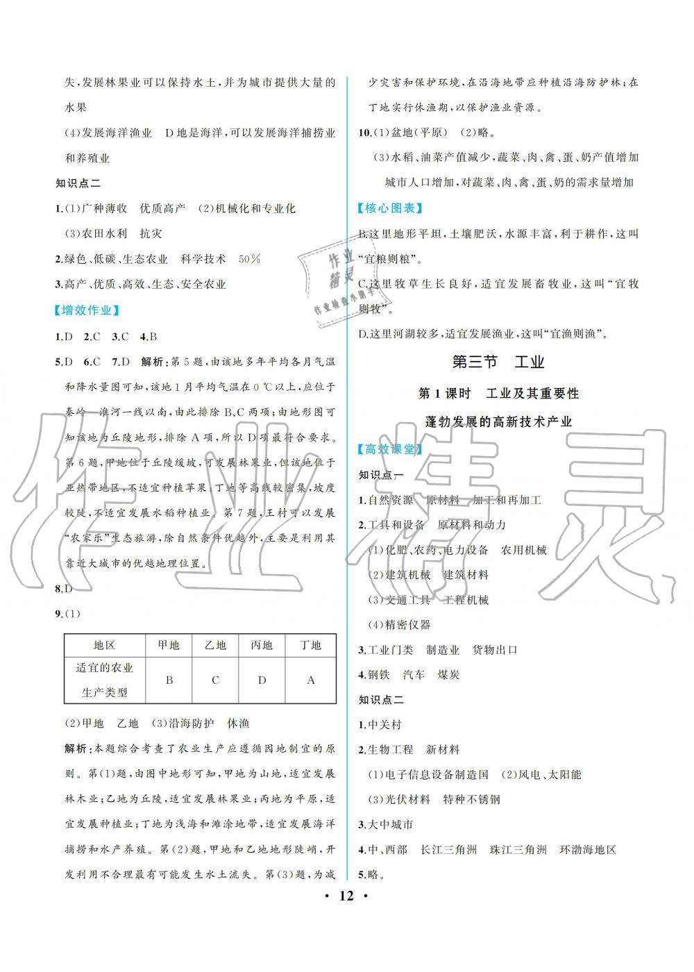 2019年人教金学典同步解析与测评八年级地理上册人教版重庆专版 参考答案第12页