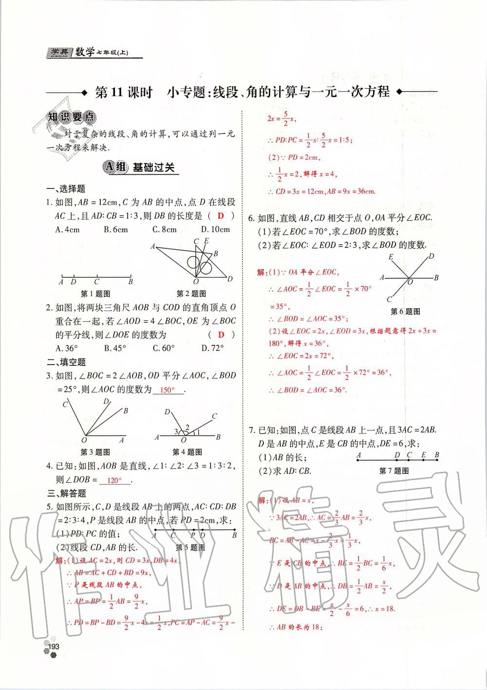 2019年學(xué)典課時(shí)精練七年級(jí)數(shù)學(xué)上冊(cè)人教版北京時(shí)代華文書(shū)局 第193頁(yè)