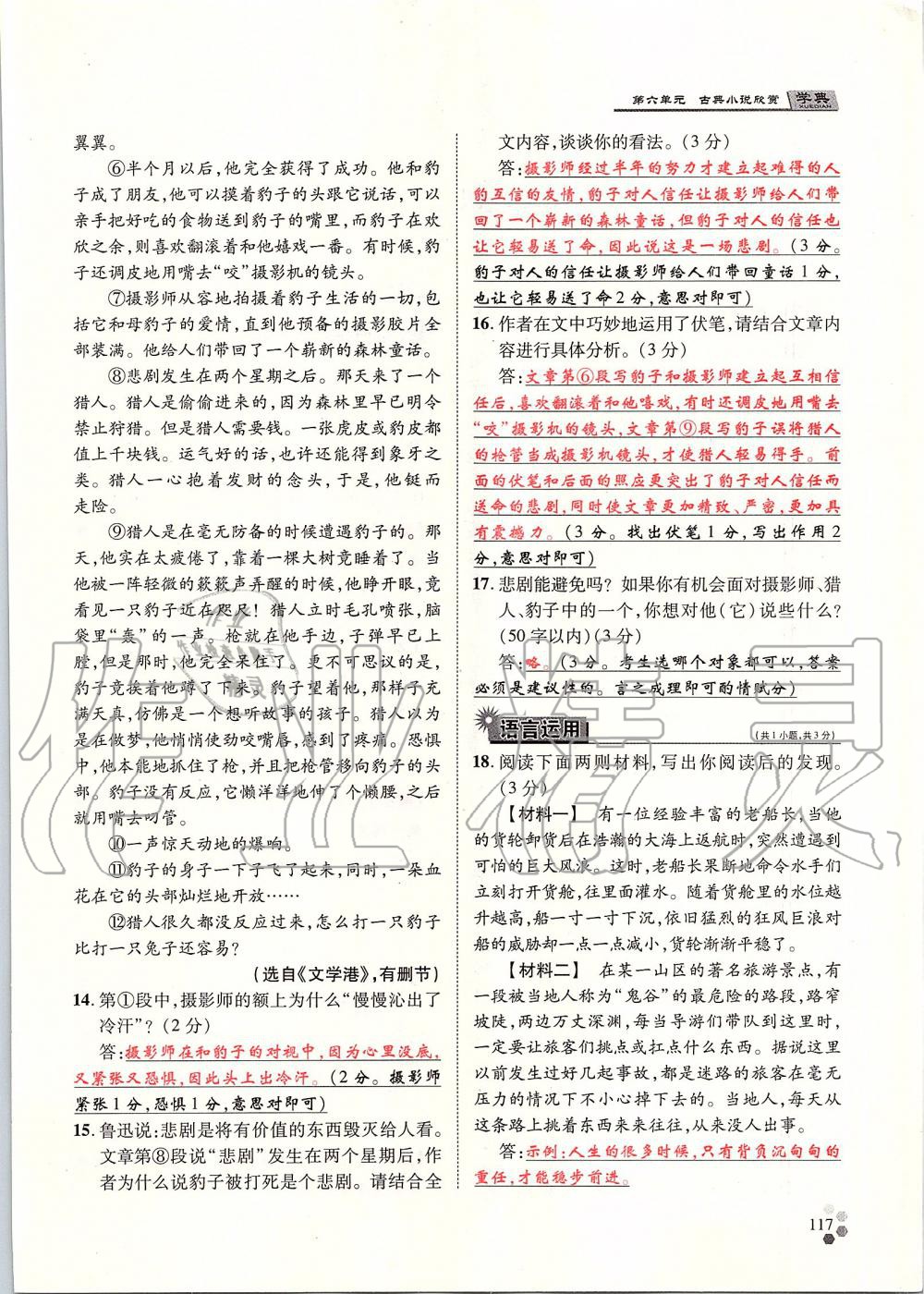 2019年學(xué)典九年級語文全一冊人教版北京時代華文書局 第117頁