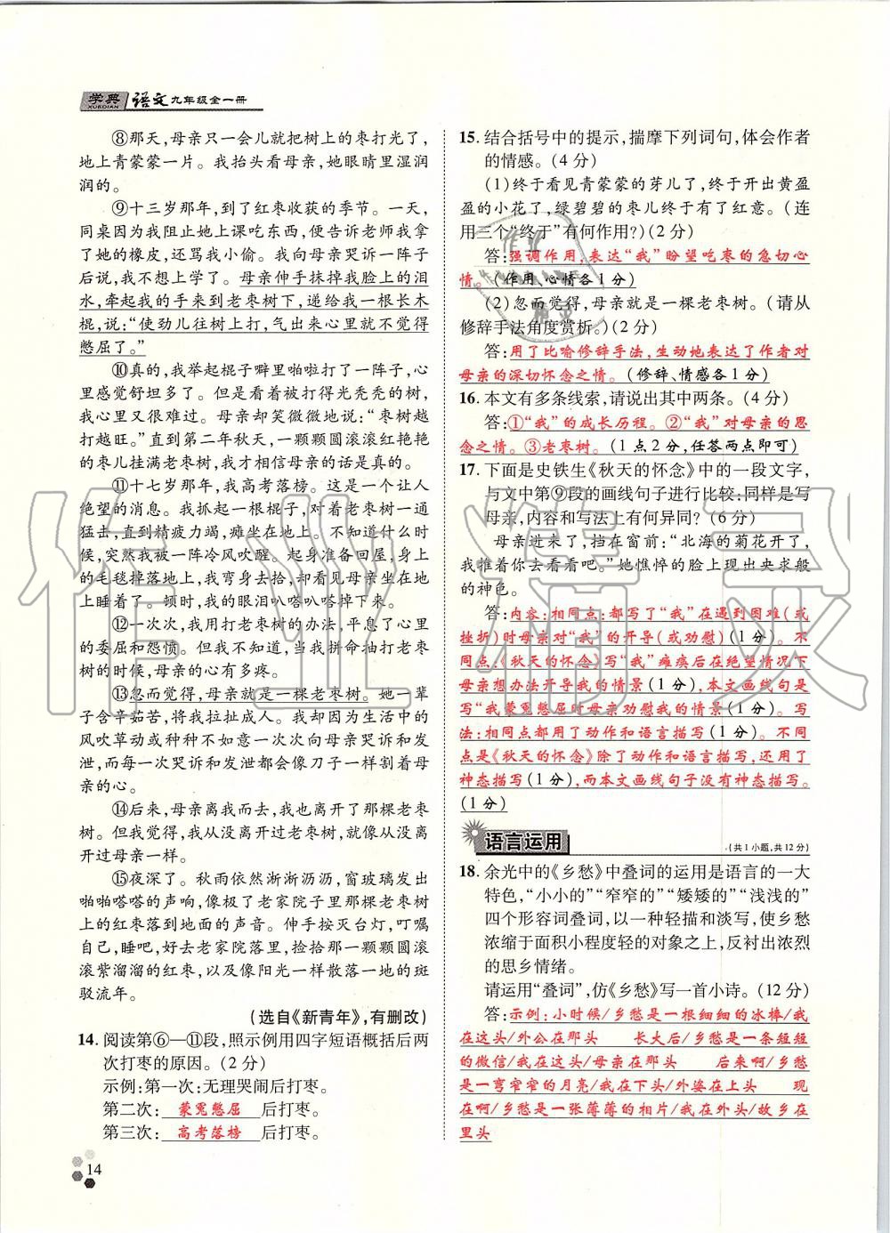 2019年學(xué)典九年級語文全一冊人教版北京時代華文書局 第14頁